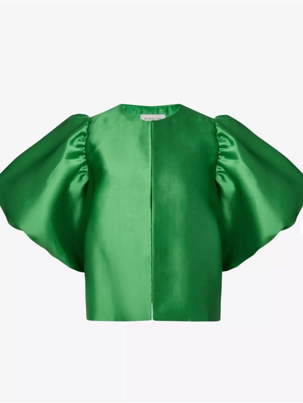 By Malina Green Puff-Sleeve Satin short sleeve zip up top size S NWT - Picture 3 of 6